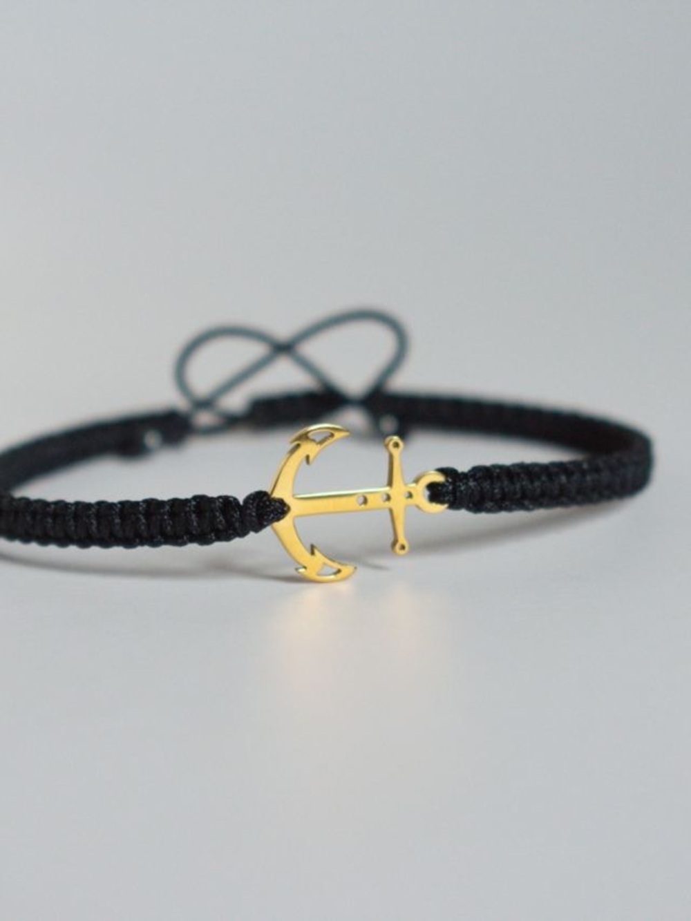 Gold Anchor Charm Bracelet with Black Cord - Women Jewelry